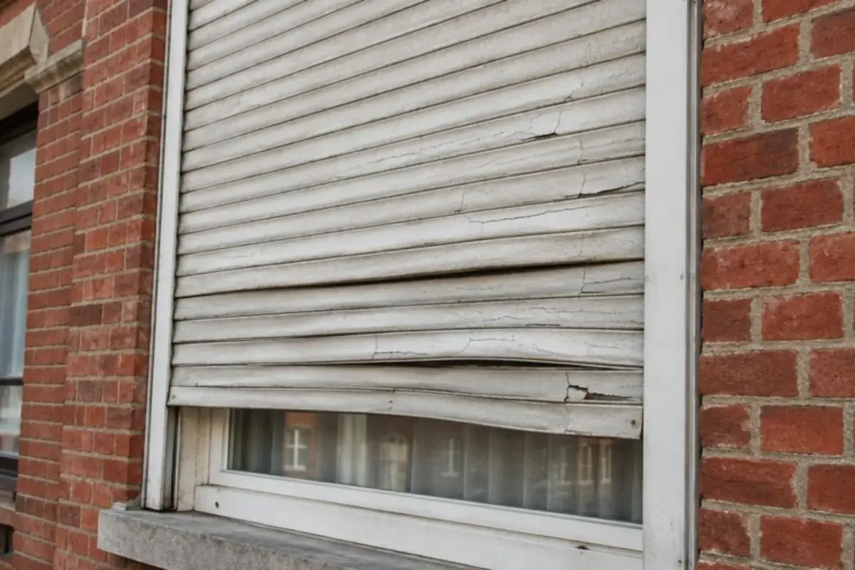 Lames de volet roulant en PVC fendues et déformées après un blocage du tablier