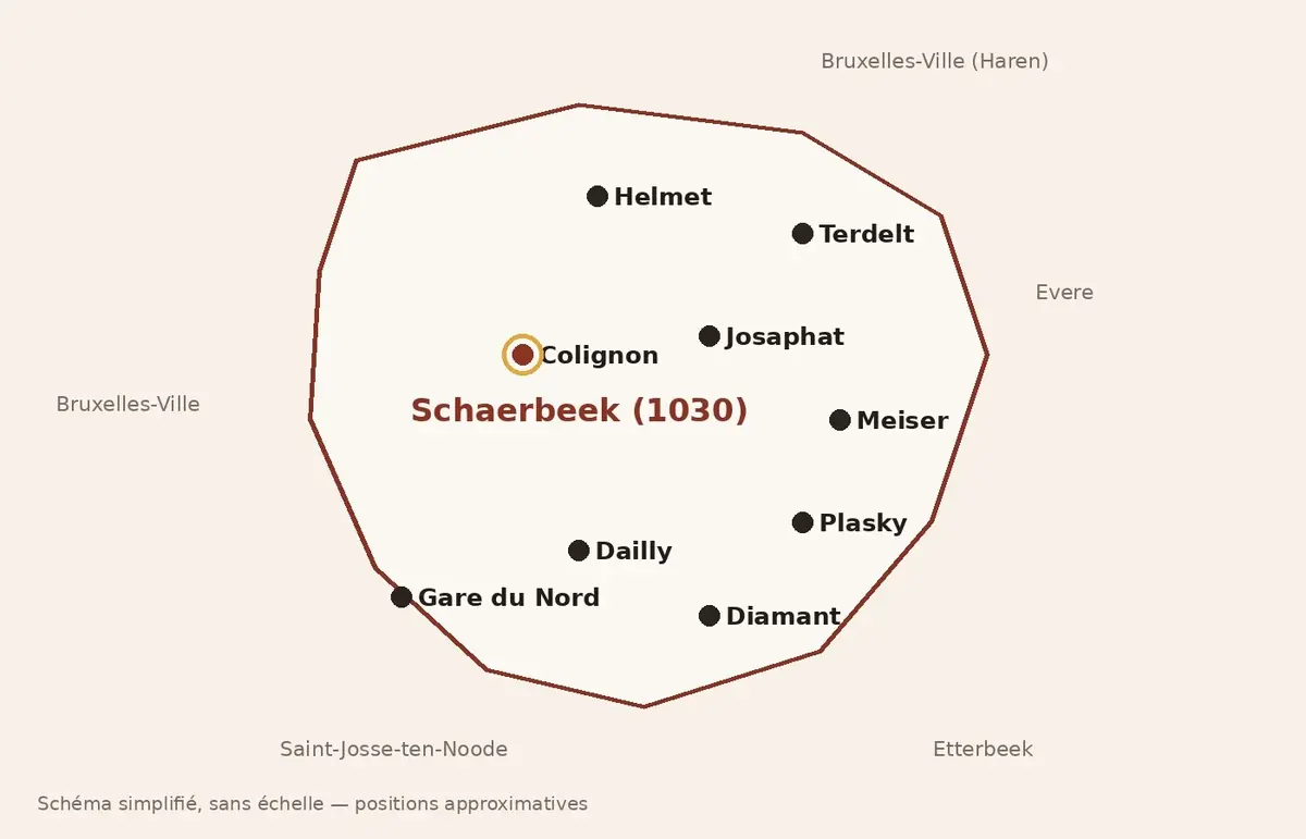 Plan simplifié de Schaerbeek et de ses quartiers, sans échelle